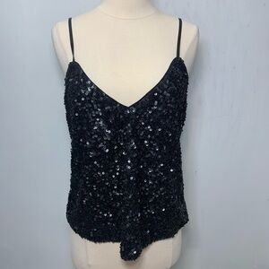 Bardot sequined black top spaghetti straps size 6/S